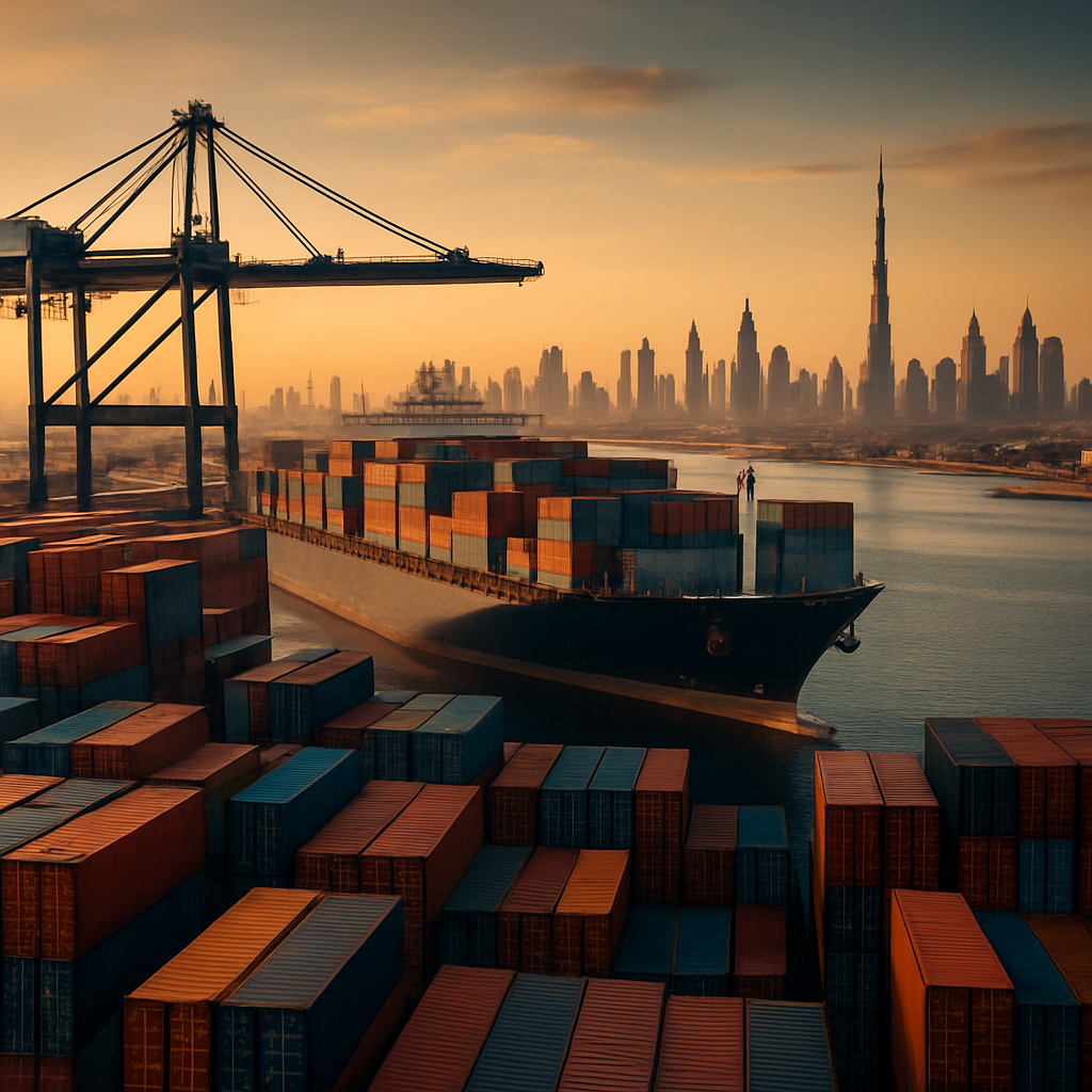 Dubai shipping port with cargo containers